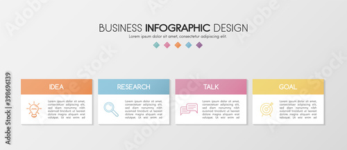Timeline infographic with business icons and 4 options. Vector