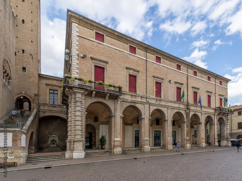 The ancient Palazzo Garampi in Piazza Cavour, seat of the Municipality of Rimini, Italy, in a moment of tranquility
