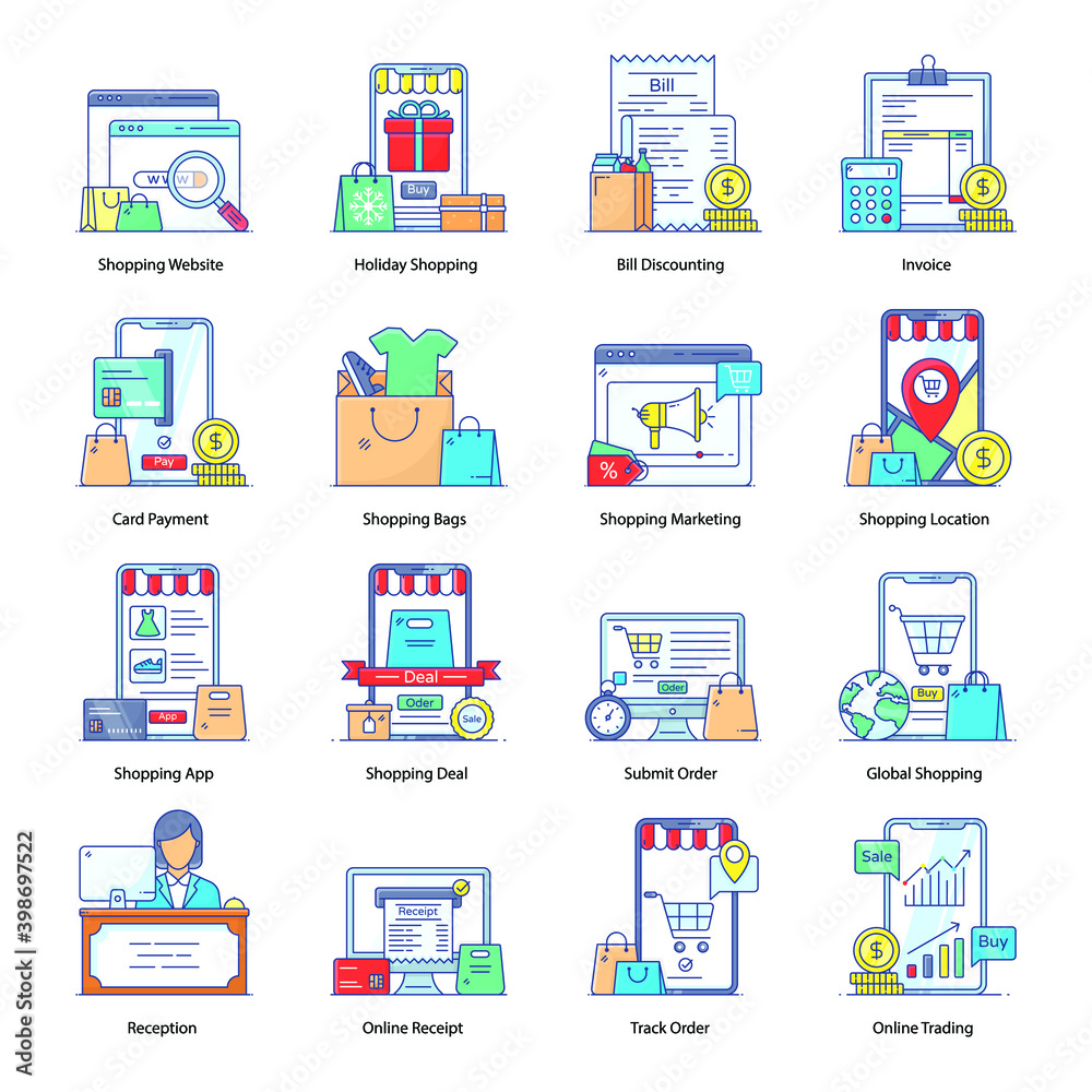 Pack of Online Shopping Flat Icons
Pack of Online Shopping Flat Icons