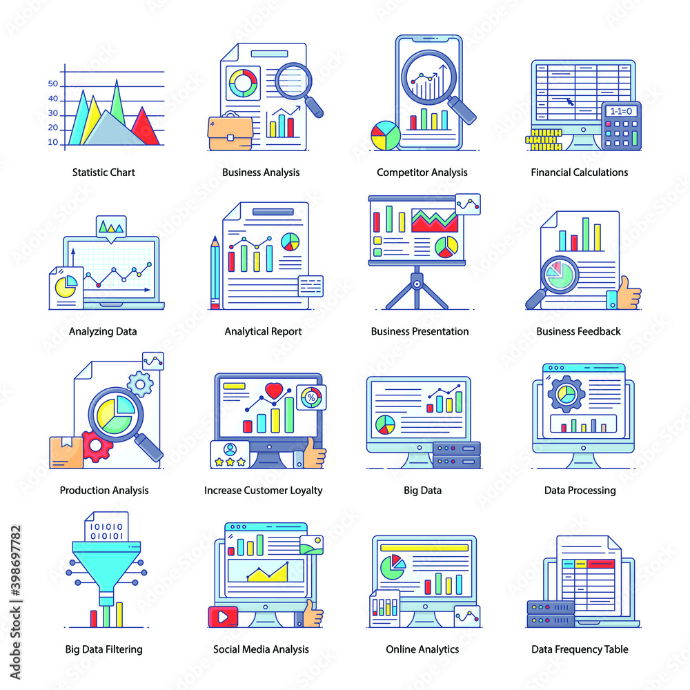 Set of Data Processing and Financial Calculations Flat Outline Vectors
Set of Data Processing and Financial Calculations Flat Outline Vectors