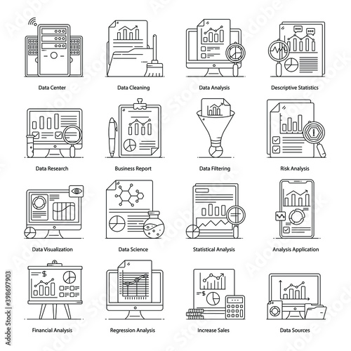 
Pack of Statistical and Data Analysis Flat Outline Concept Icons 
