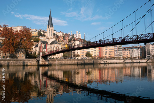 View of Église Saint-Georges over La Saône river, Lyon, France © Jared