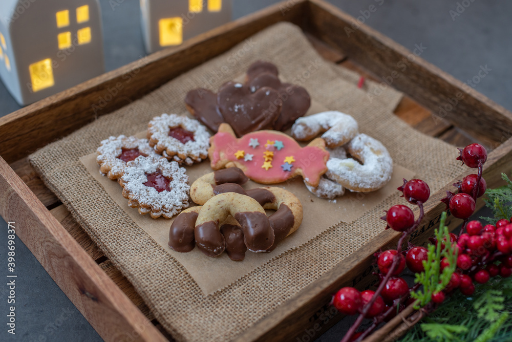 Fototapeta premium Traditional home made German Christmas Cookies on a festive table