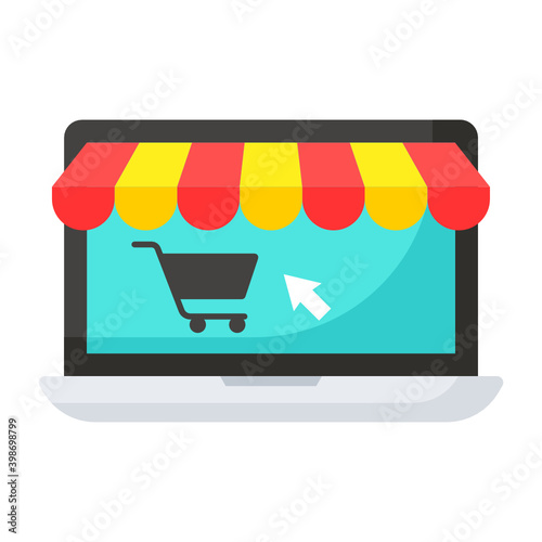 Logon on For Shopping Concept, Laptop with Cart Sign Vector Color Icon Design, Winter Fall Sales Elements Symbol on white background, Year End Promotion Sign, Shopping Season Discount Template,