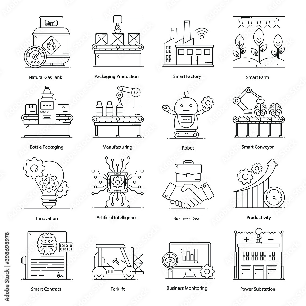 
Pack of Conveyor Flat Outline Icons 
