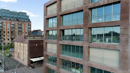 zoom out from c-hub balcony onto jungbusch panorama