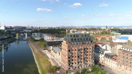 buildings along river neckar in jungbusch mannheim