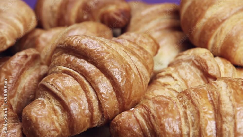 freshly baked croissants on the Breakfast table. Dolly video freshly baked croissants on the Breakfast table. Dolly video