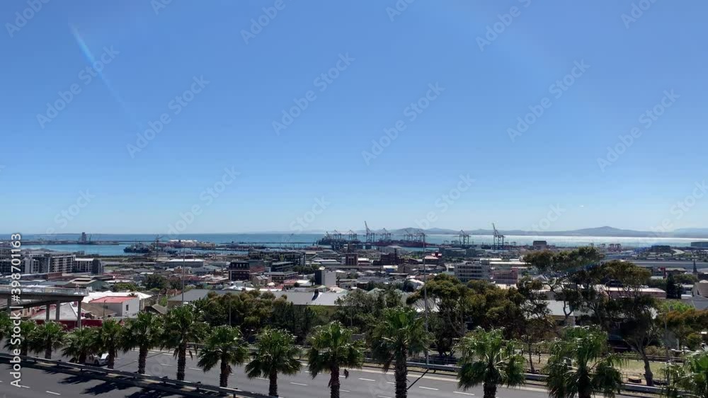 Cape Town Harbour with view of Duncan docks Table Bay taken from Nelson Mandela boulevard and part of the pedestrian bridge Cape Town Harbour with view of Duncan docks Table Bay taken from Nelson Mandela boulevard and part of the pedestrian bridge