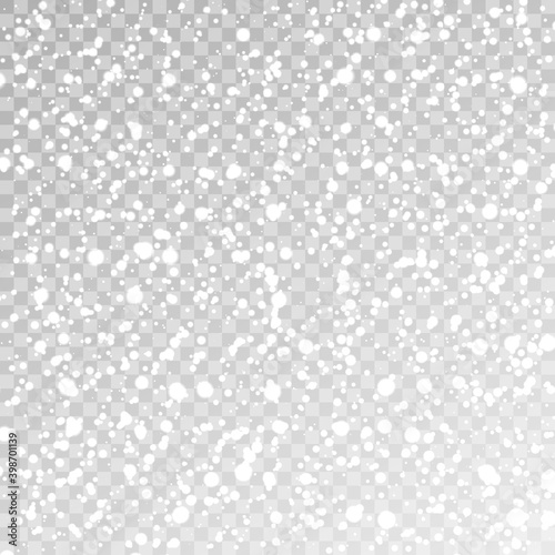 Snowfall and falling snowflakes on dark transparent background. Falling snow effect. Christmas snow. Snowfall.