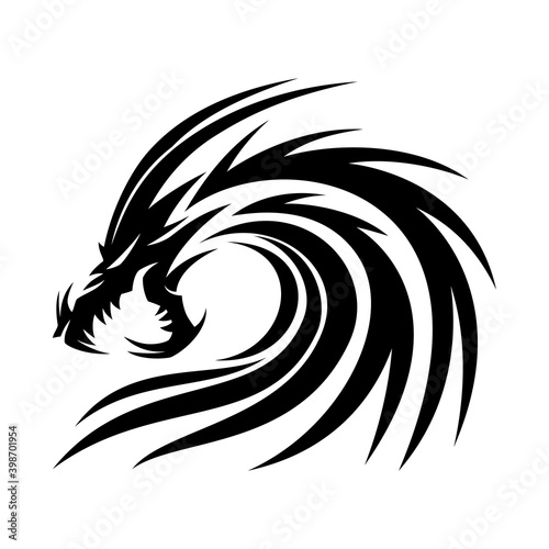 Black angry dragon icon on white background.