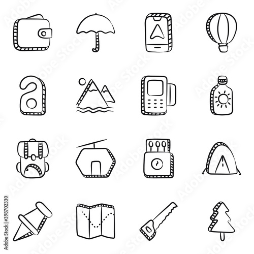 
Travelling Accessories Doodle Icons Pack
