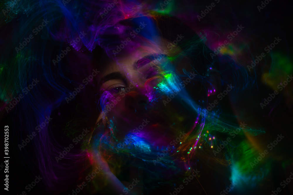 lightpainting portrait, new art direction, long exposure photo without photoshop, light drawing at long exposure