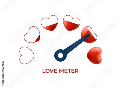 Measuring love concept. Love heart meter vector illustration for Valentine Day card design element with set hearts stock vector
