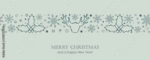 christmas card with seamless pattern snowflakes and deer vector illustration EPS10