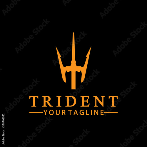Vintage Trident Spear of Poseidon Neptune God Triton King logo design
