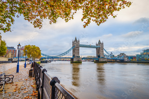 Tower bridge at cloudy autumn day  London  UK