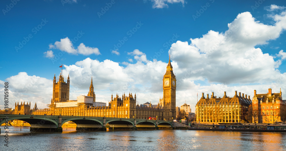Big Ben and Westminster parliament on sunny morning in London .England