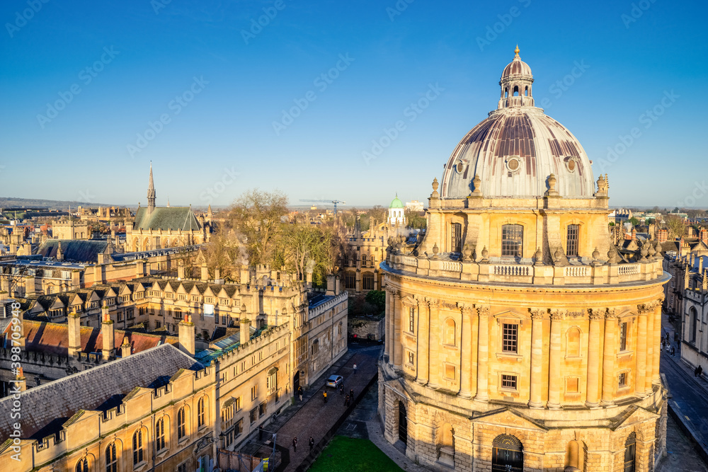 Aerial morning view of Oxford city in England 