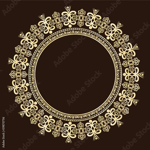 Mandala, designer frame, circle.Designer decorative frame.Beautiful elegant vector element for design and place for your text. Border for any of your ideas.Lace image in the form of a circle or sun.