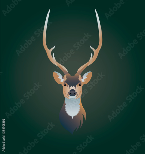 Deer head on green background, vector illustration. Suitable for refrigerator sticker, poster or postcard, social networks and t-shirt.
