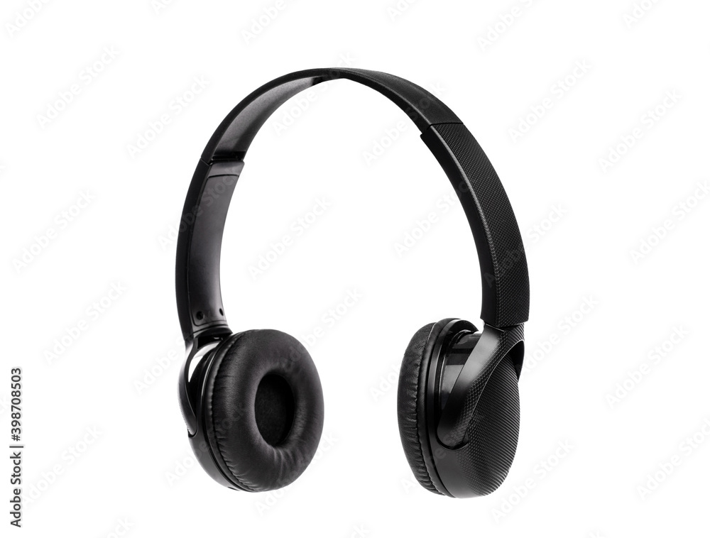 Black wireless headphones isolated on white background Black wireless headphones isolated on white background