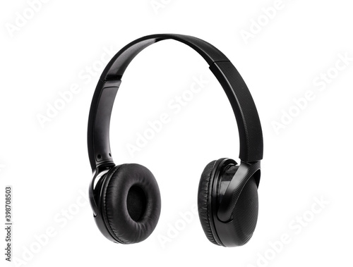 Black wireless headphones isolated on white background