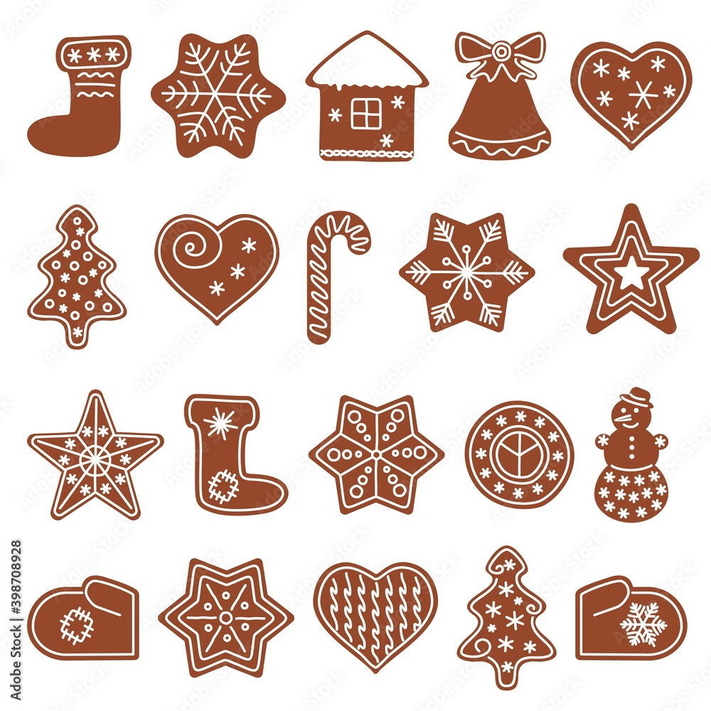 Set with gingerbread cookies of different shapes. Christmas holiday cookies. Vector illustration Set with gingerbread cookies of different shapes. Christmas holiday cookies. Vector illustration