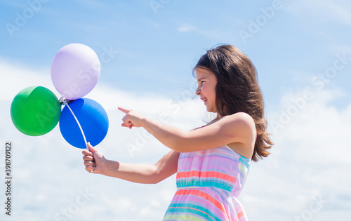 ready to celebrate. concept of dreaming. childhood happiness. kid fashion beauty. imagination and inspiration. happy birthday party. girl with party balloon. prepare for holiday. Lady in preparing.
