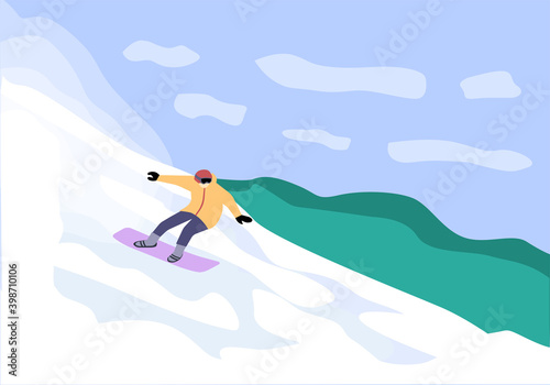 Guy snowboards in winter, the vector chart