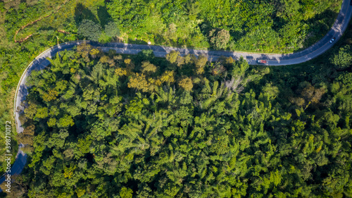 aerial view mountain paths rural road between the city