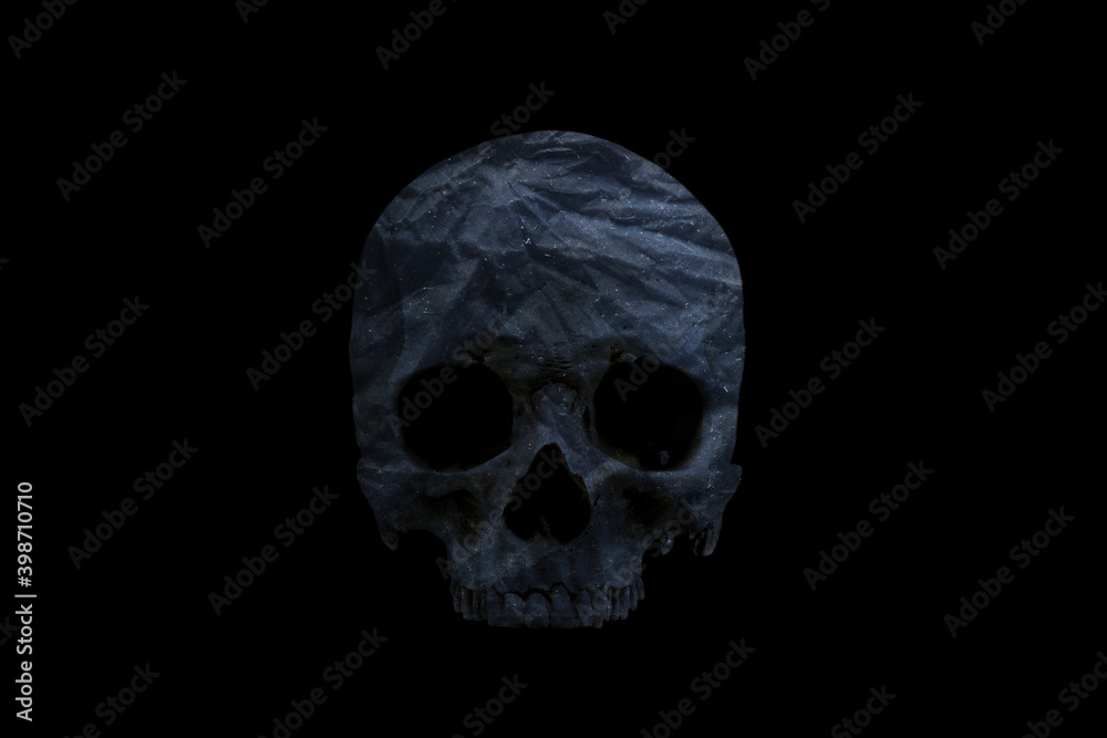 Skull with a plastic bag. Save humanity Ecology, plastic trash, environmental emergency, save the environment from pollution concepts. Skull with a plastic bag. Save humanity Ecology, plastic trash, environmental emergency, save the environment from pollution concepts.
