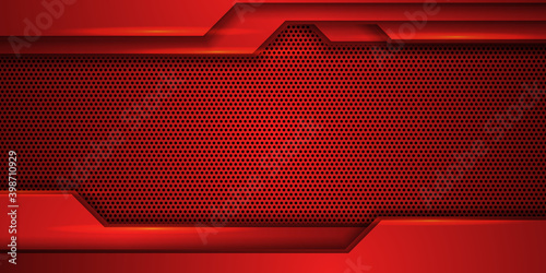 Abstract red metal background with hot glow element and robotic technology element shape
