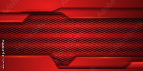 Abstract black metallic overlap red light hexagon mesh design modern luxury futuristic technology background vector illustration.
