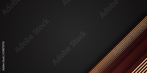 Black red and gold abstract background with golden lines