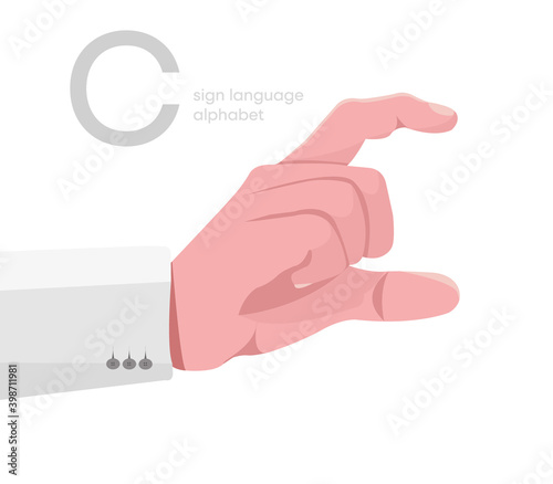 The letter 'C. Universal and Turkish handicapped hand alphabet letter C. Disabled hand. Hand tongue. Learning the alphabet, non-verbal deaf-dumb communication, expression gestures vector.
