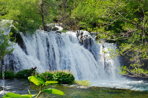 Beautiful landscape of Bosnian nature with a beautful waterfalls of Martin Brod in the national park Una