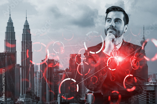 Photography Caucasian businessman pondering on technology at business process to achieve tremendous growth in commerce