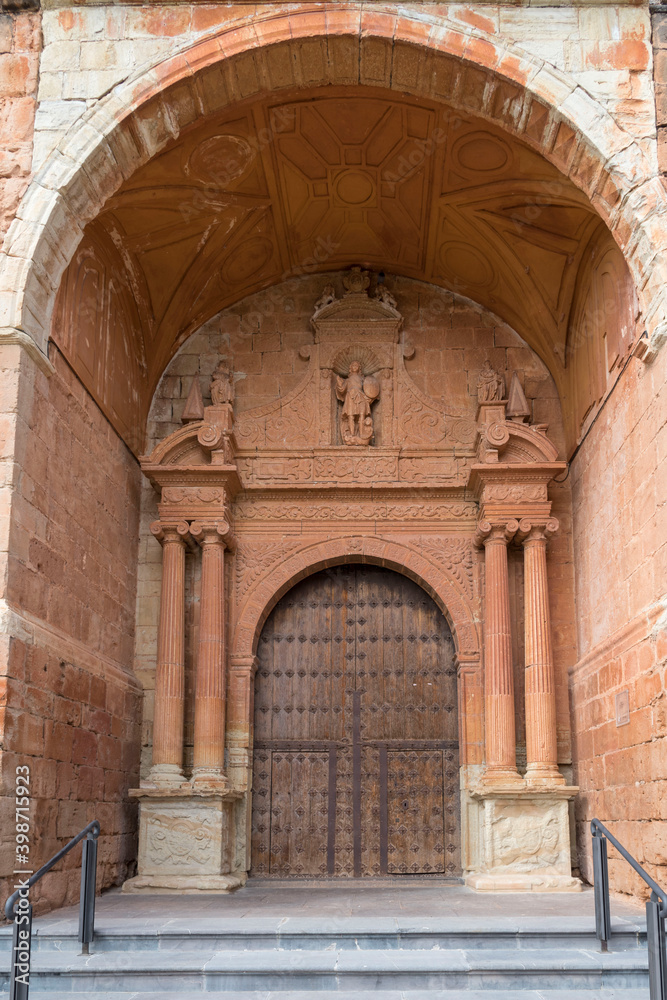 Vertical of the gate of the Church of San Miguel Arcangel in Ibdes,Spain