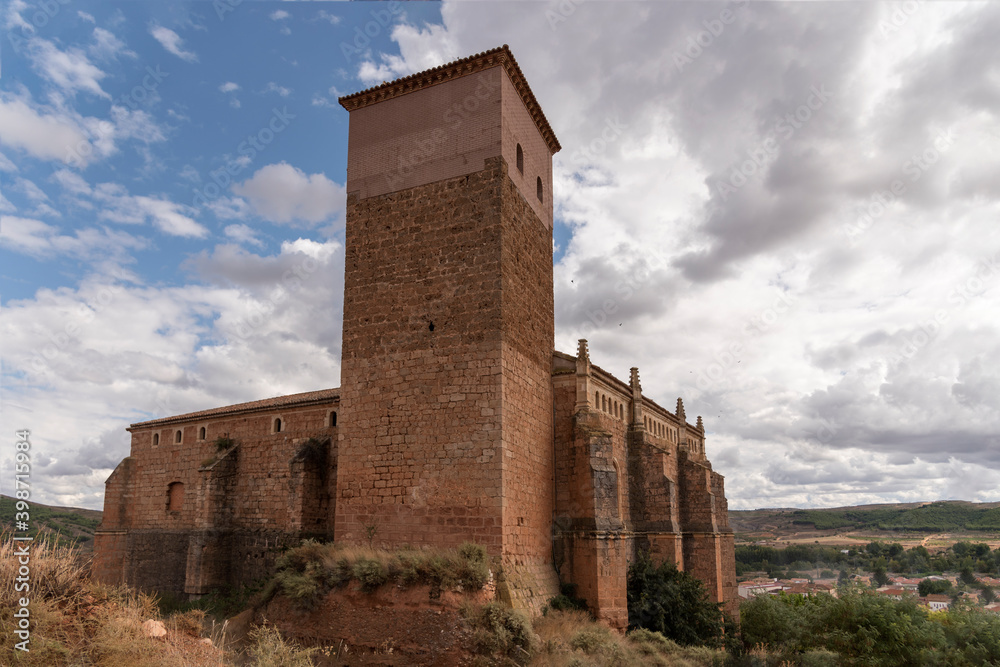 Vertical shot of the Church of San Miguel Arcangel in Ibdes, Spain