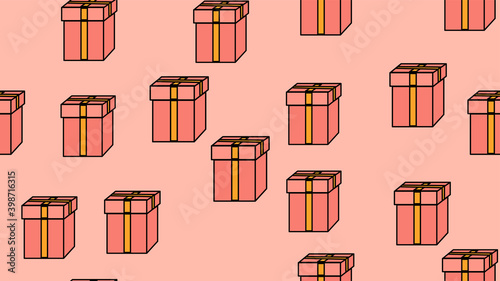 Texture endless seamless pattern from flat icons of gift boxes, love items for the holiday of love Valentine's Day on February 14 or March 8 on a pink background. illustration