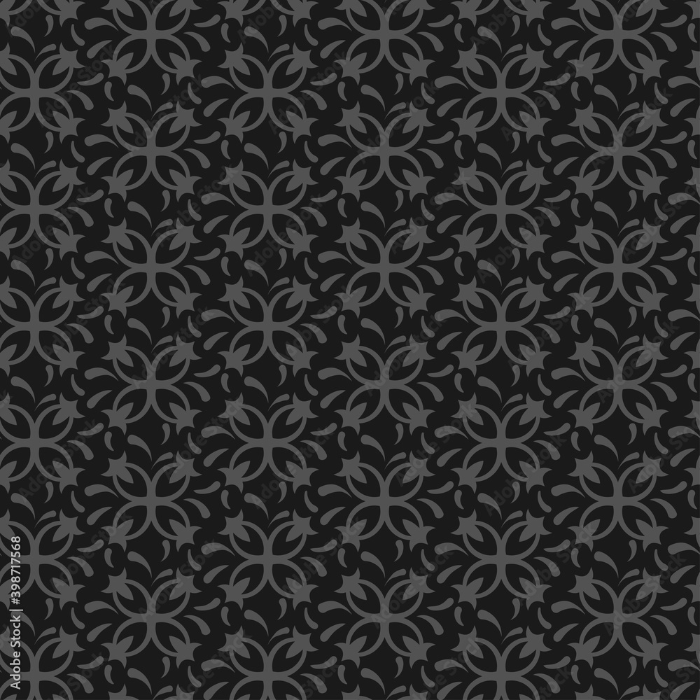 Decorative background pattern. Dark seamless wallpaper texture. Black, gray and gold colors. A sample design template for wallpaper, fabrics, rugs, books, postcards