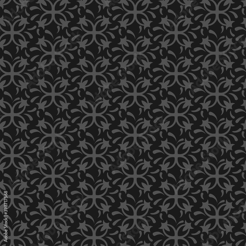 Decorative background pattern. Dark seamless wallpaper texture. Black, gray and gold colors. A sample design template for wallpaper, fabrics, rugs, books, postcards