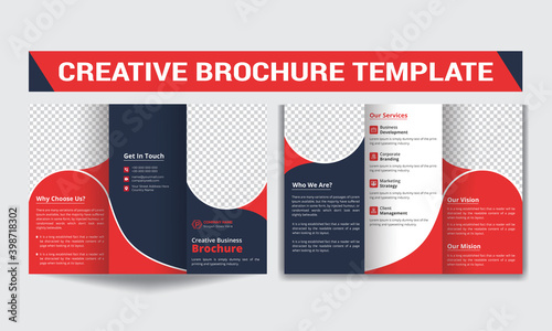 Creative trifold brochure template design with black and red accents
