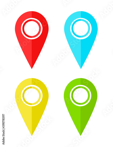 Multi colored map pointers, location icons