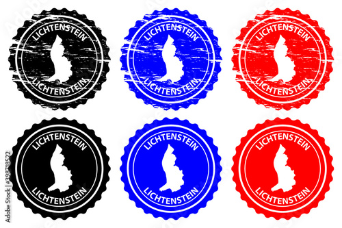 Liechtenstein - rubber stamp - vector, Lichtenstein map pattern - sticker - black, blue and red