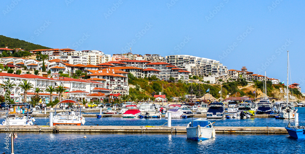 Colorful boats  in  port of Saint Vlas (Marina Dinevi). Saint Vlas (Sveti Vlas), Bulgaria