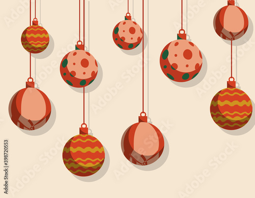 Composition of christmas tree decoration balls hanging