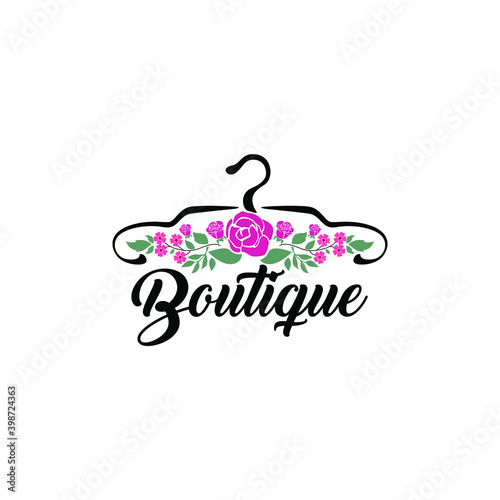 Coat hanger concept with flowers for a boutique logo template.