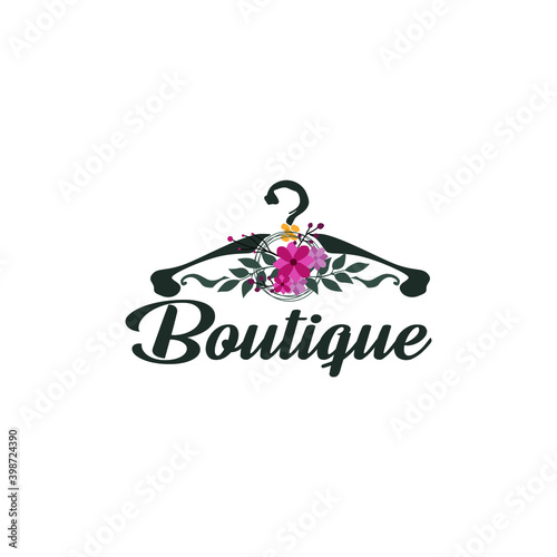 Coat hanger concept with flowers for a boutique logo template.